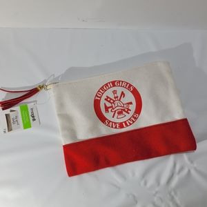 Ladies Fire Dept. Clutch, red and white canvas